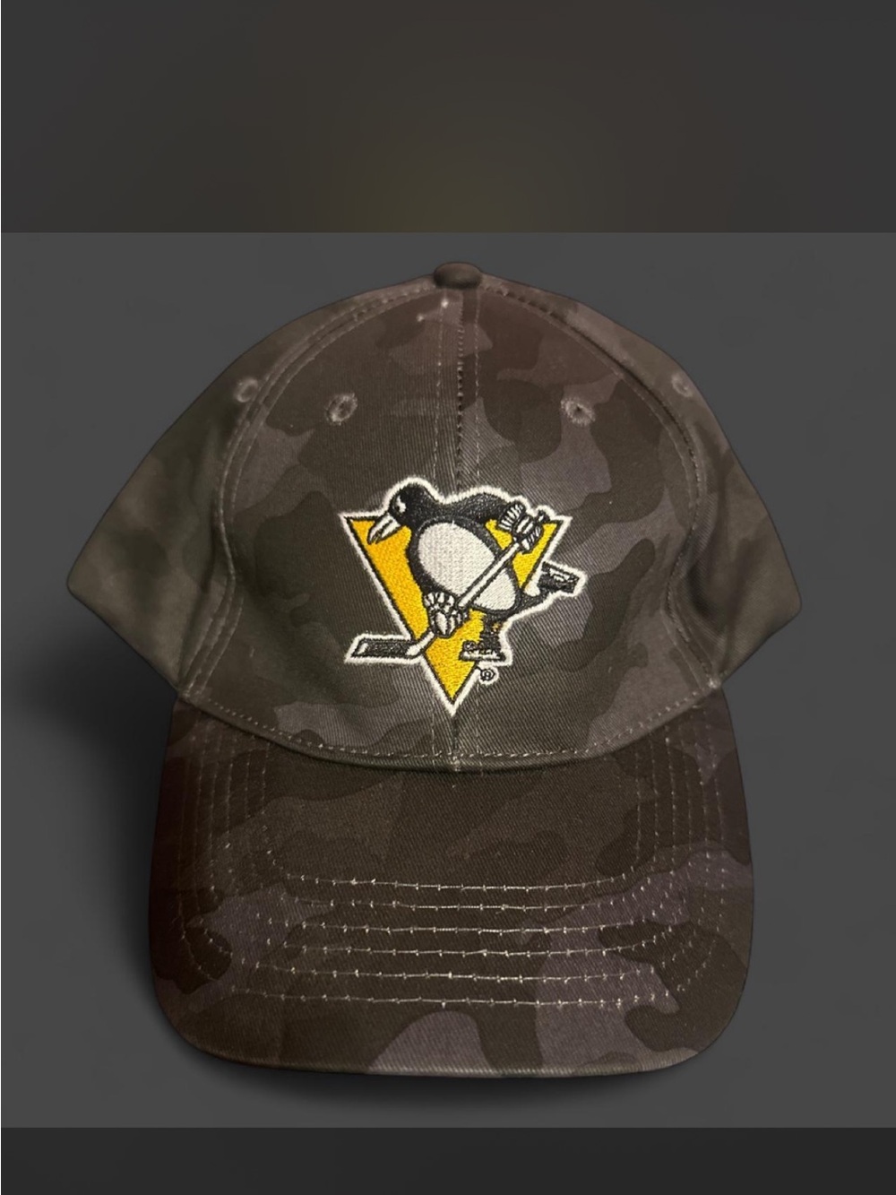 Pittsburgh Penguins Camo Baseball Cap - Black/Gray/Yellow